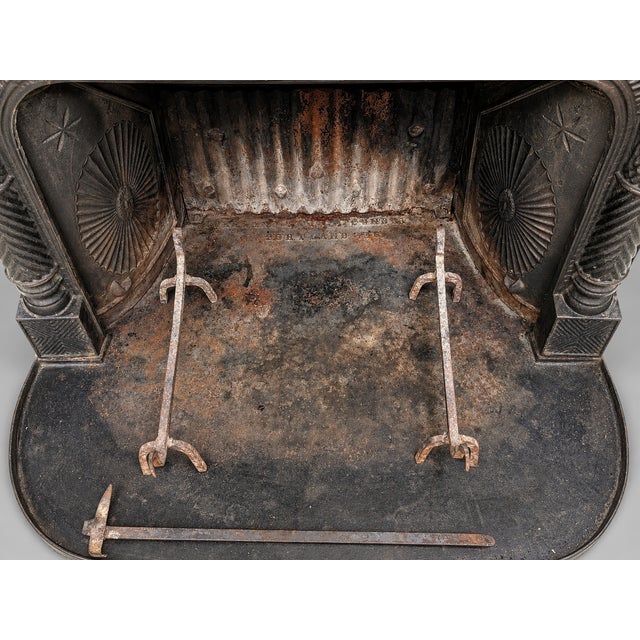 Antique Portland Stove Foundry No 76 Cast Iron Franklin Fireplace Georgetown DC For Sale - Image 4 of 16