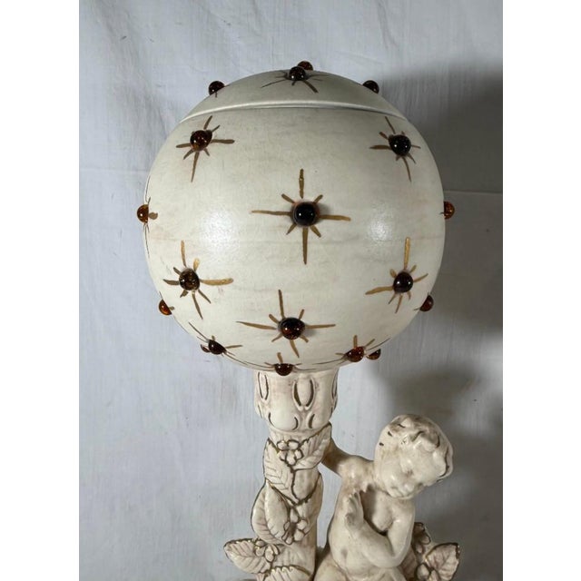 1960s Vintage Mid-Century Modern Hollywood Regency Ceramic Cherub Sunburst Globe Lamps - A Pair For Sale - Image 5 of 16