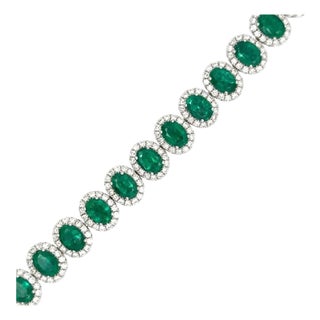 18k White Gold Emerald & Diamond Bracelet For Sale