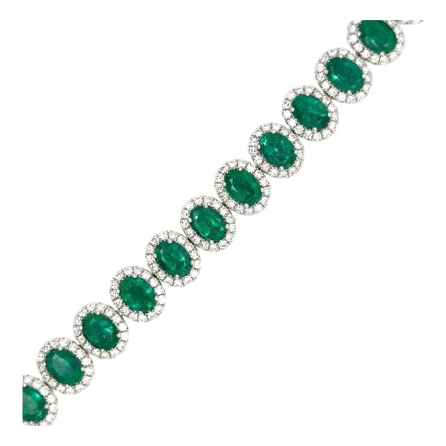 18k White Gold Emerald & Diamond Bracelet For Sale