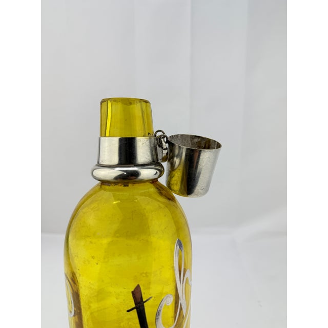 Early 20th Century Antique Silver Overlay "Scotch" Bottle W/ Locking Mechanism & Shot Glass For Sale - Image 5 of 8