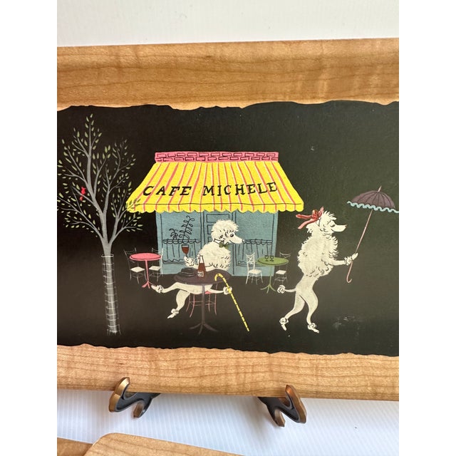 1950s Signed Kentley "The Romance of Fifi and Pepe" Full Set(4) Wooden Tray For Sale - Image 4 of 16