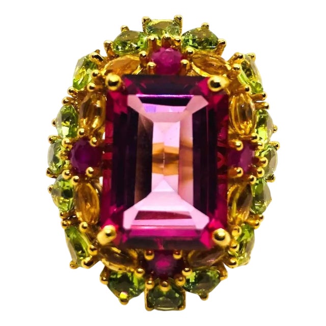 Bochic “Capri” Vintage Fancy Sapphires & Amethyst Ring — 18K Gold & Silver For Sale