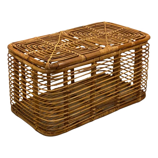 Bamboo and Wicker Basket, 1970s For Sale