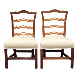 Late 20th Century Pair of Chippendale Style Mahogany Pierced Ladder Back Side Chairs For Sale