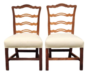 Late 20th Century Pair of Chippendale Style Mahogany Pierced Ladder Back Side Chairs