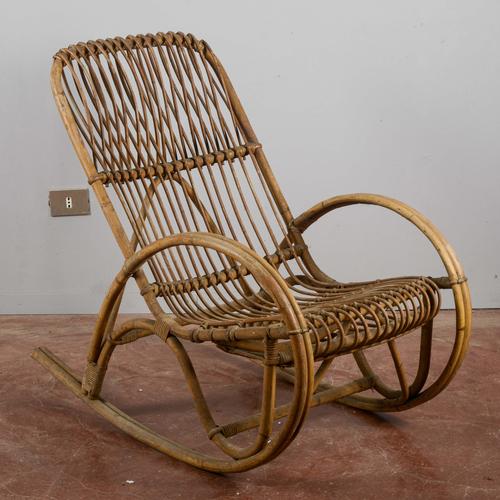 Bamboo and Rattan Rocking Chair, 1960s For Sale - Image 9 of 9