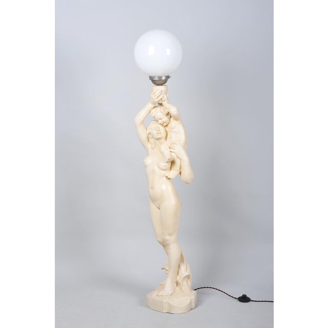 Art Deco Figural Floor Lamp in Ceramic and Opaline Glass, Germany, 1920s For Sale - Image 11 of 11