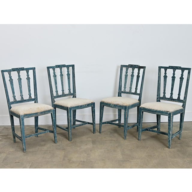 Swedish Gustavian 18th Century Set of Four Painted Side Chairs For Sale - Image 13 of 14