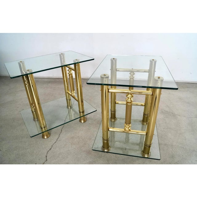 1970’s Hollywood Regency Brass & Glass End Tables - a Pair For Sale In Los Angeles - Image 6 of 12