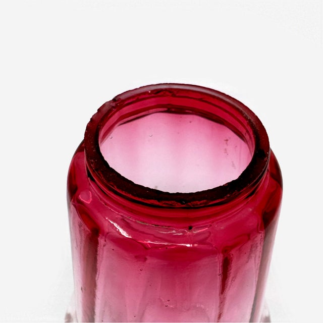 Mid 19th Century Antique Cranberry Glass Sugar Shaker | Fluted Panel Muffineer For Sale - Image 5 of 5