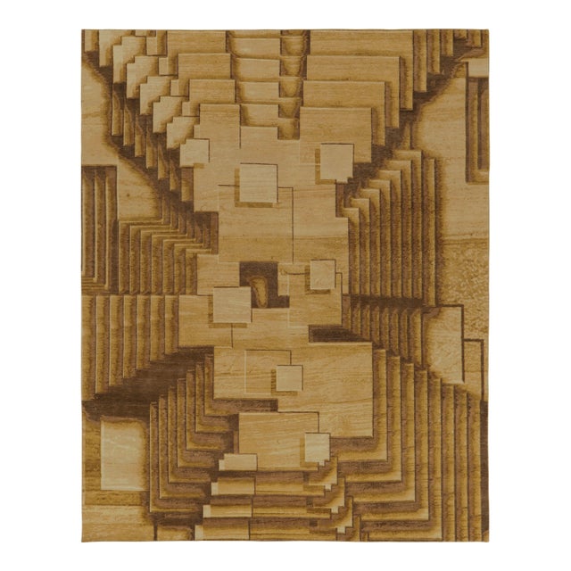 Rug & Kilim's Modern Optical Illusion Rug in Canyon Gold and Mocha For Sale