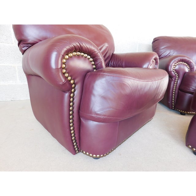 Chateau D'AX Italian Leather Club Chairs & Ottoman Original upholstery is very good condition, Darker Burgundy / Merlot...