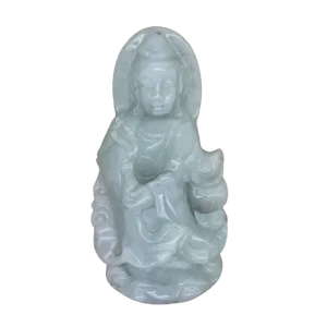 Light Green Sitting Jade Kwan Yin - Bodhisattva - Goddess of Mercy Jade Pendant