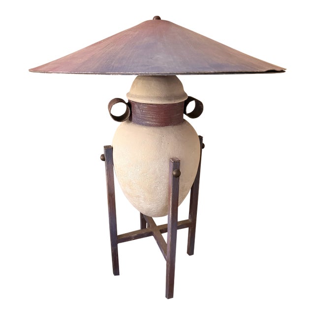 1980s Postmodern Max Blumberg Amphora Urn Ceramic Table Lamp With Metal Coolie Shade For Sale