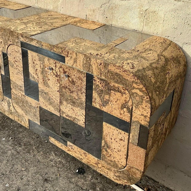 Wood Vintage Boho Cork and Chrome Floating Wall Credenza After Paul Evans For Sale - Image 7 of 12
