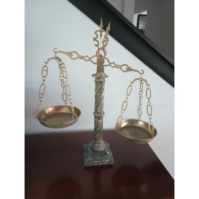 Vintage Jim Tirrenia Italy Onyx Marble/Alabaster and Brass Scale Of Justice 24" tall This vintage late 19th to early 20th-...