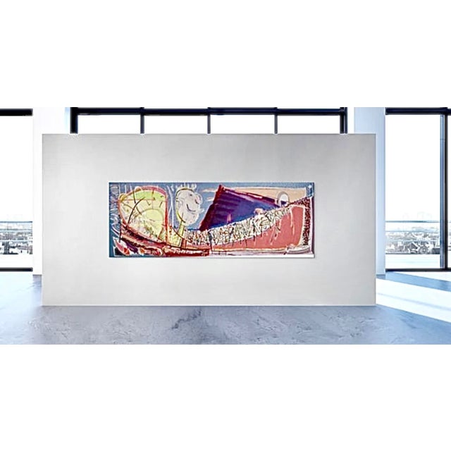 Contemporary "Tables and Bridges", 1984. Mixed Media on Canvas by Joe Ginsberg. Contemporary, Figurative Landscape. Field of Blue, Primary Colors. For Sale - Image 3 of 6