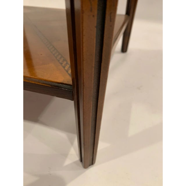 Brown Round Fruitwood Side Table With Inset Marble Top For Sale - Image 8 of 12
