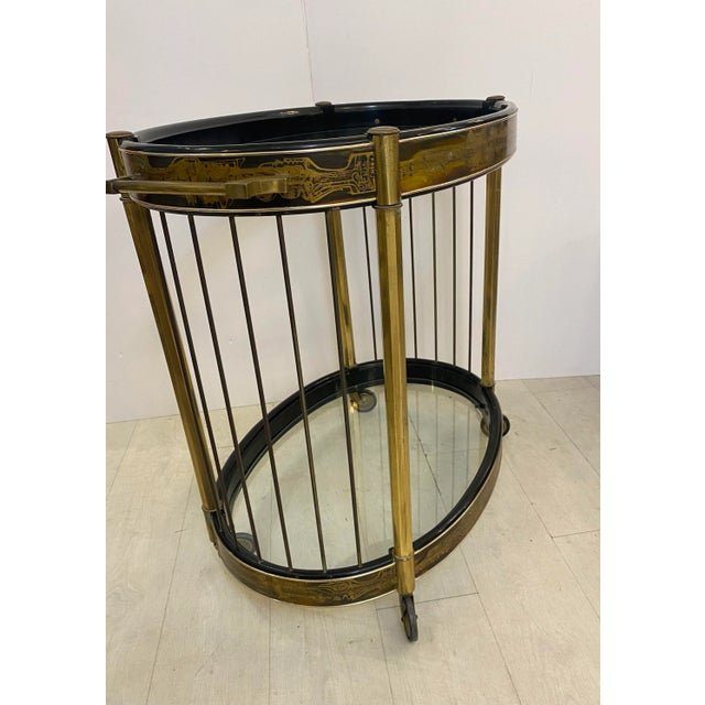 Yellow 1970s Bernard Rohne for Mastercraft Acid Etched Bar Cart For Sale - Image 8 of 8