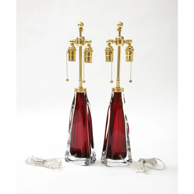 Large Ruby Red Orrefors Lamps - A Pair For Sale - Image 9 of 10