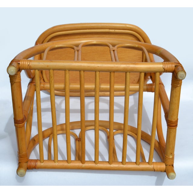 Bamboo Cane Wicker Mid-Century Modern Side Bedside End Sofa Table Magazine Stand For Sale - Image 12 of 13