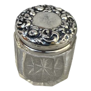 Antique Sterling Top Crystal Jar