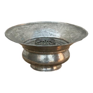 Silvered Lotus, Antique Tinned Copper Vessel For Sale