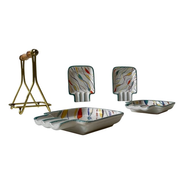 Midcentury Modern Hand-Painted Ashtray Set from Uebelacker Keramik, 1960s, Set of 5 For Sale