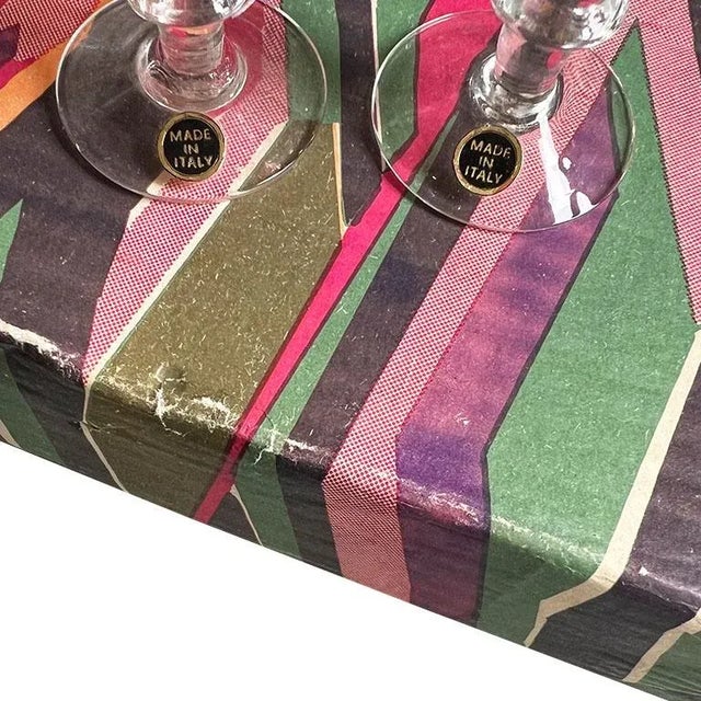 Vintage Cut to Clear Cranberry Cordial Glasses in Original Box Set of 6 - Italy For Sale - Image 4 of 6