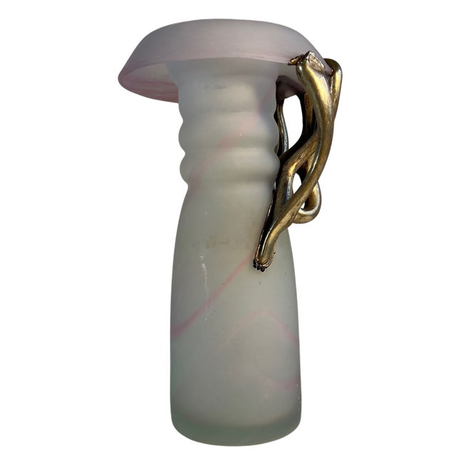 Art Glass Pink Satin and Abstract Metal Looped Vase by Artist Vasile Tubi Vădan For Sale - Image 14 of 18