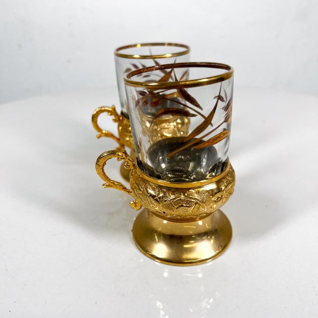1970s Set of Two Gold Leaf Glass Demitasse Turkish Tea Mugs Arcoroc France For Sale - Image 10 of 11