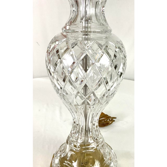 Glass Rare, Large, Waterford Crystal- Table Lamp-Diamond Quilt, Cast Brass Footed Base For Sale - Image 7 of 12