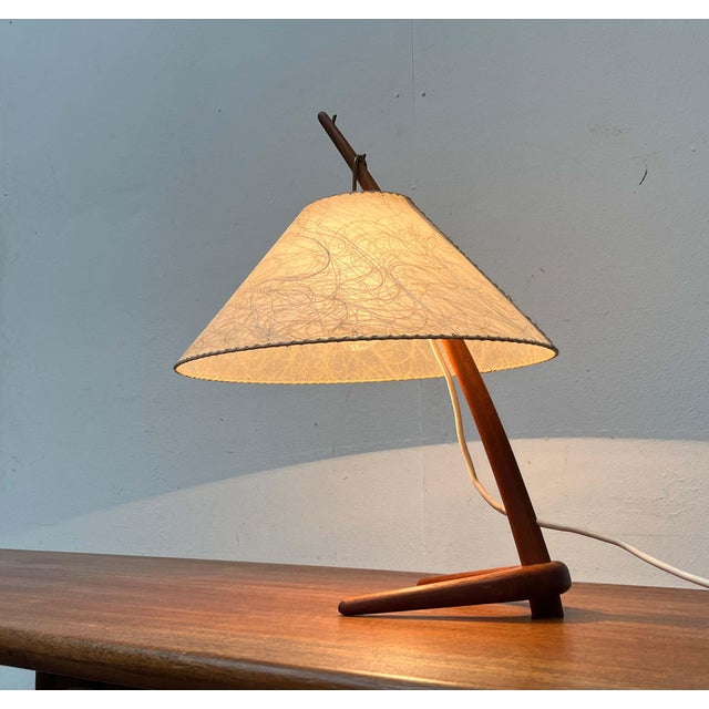 Beige Mid-Century Modern Teak Dornstab Table Lamp by A. Pöll for Kalmar, Vienna, 1950s For Sale - Image 8 of 18