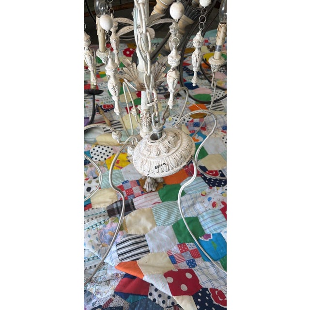 French Country Style Painted & Crystal Six-Light Chandelier For Sale - Image 4 of 10
