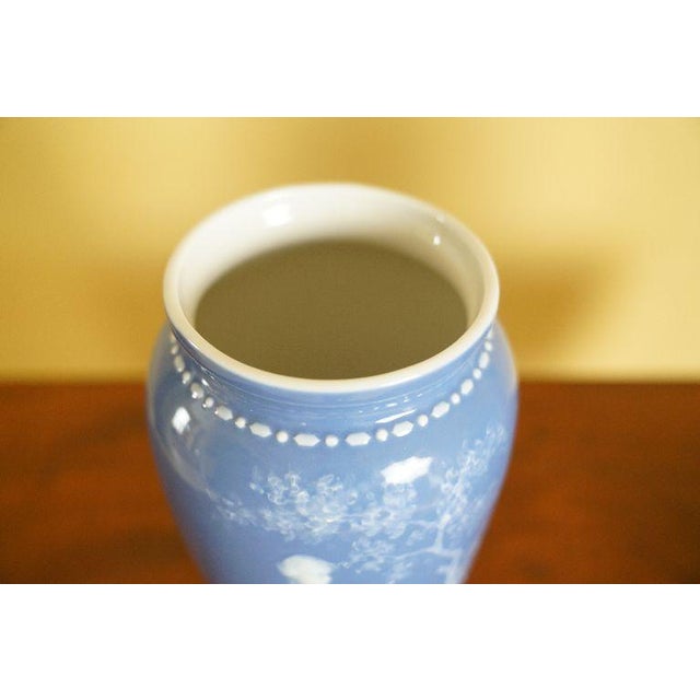 Pair of Antique Limoges Pâte-Sur-Pâte Blue Porcelain Vases For Sale - Image 12 of 13