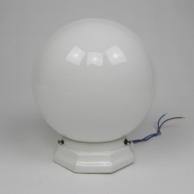 Art Deco Ceiling Lamp with Round Glass Ball and Porcelain Fixture, 1930s For Sale - Image 15 of 15