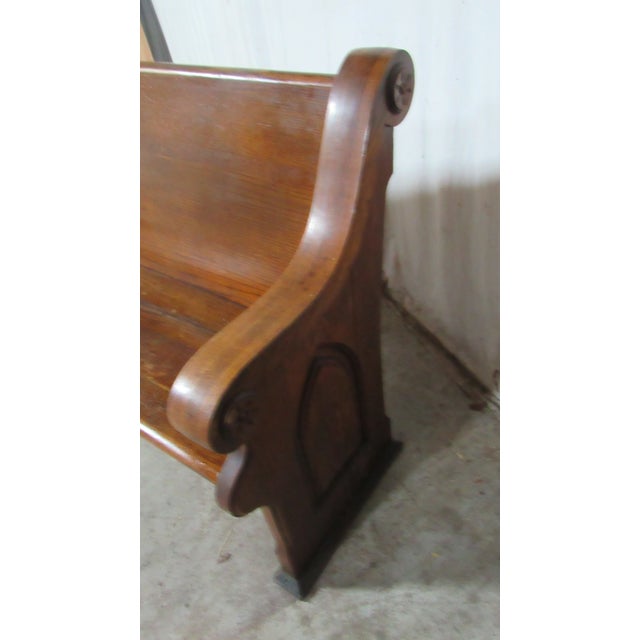1980s Amazing Oak Church Pew Bench All Carved For Sale - Image 4 of 12