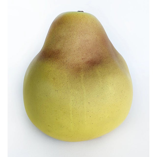 Pop Art Glazed Ceramic Pear Sculpture With Wood Stem Attributed to Bijan Circa 1980s For Sale - Image 3 of 12