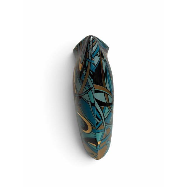 Mid-Century Modern Vintage Steuler Design Memphis Style Turquoise Pillow Vase by Cari Zalloni For Sale - Image 3 of 7