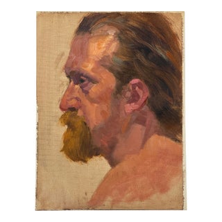 Vintage Realist Profile Portrait of a Bearded Man (C. 1970, Oil on Canvas Paper) For Sale