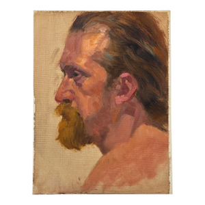 Vintage Realist Profile Portrait of a Bearded Man (C. 1970, Oil on Canvas Paper)