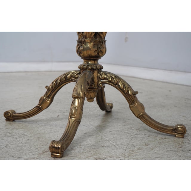Metal Hollywood Regency Brass & Round Glass Pedestal 54 Inch Dining Table For Sale - Image 7 of 11