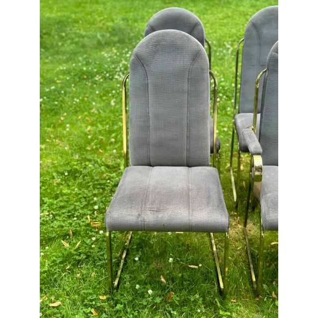 Postmodern Postmodern Vintage Hollywood Regency Brass Upholstered Dining Chairs- Set of 6 For Sale - Image 3 of 12