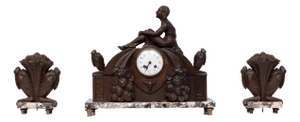 French Art Deco Clock with Stylized Birds and Garniture, 1910, Set of 3