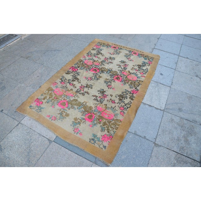 Turkish Colorful Antique Oushak Rug -- 3'6" x 5'7" For Sale - Image 3 of 6