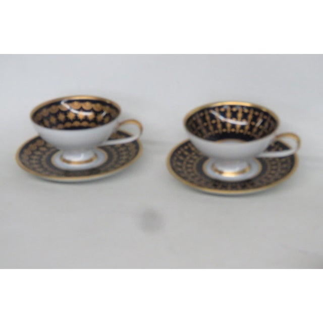 Mid 20th Century CM Hutschenreuther Germany Porcelain Cobalt Blue Gold Cups Saucers 4 pcs For Sale - Image 17 of 18