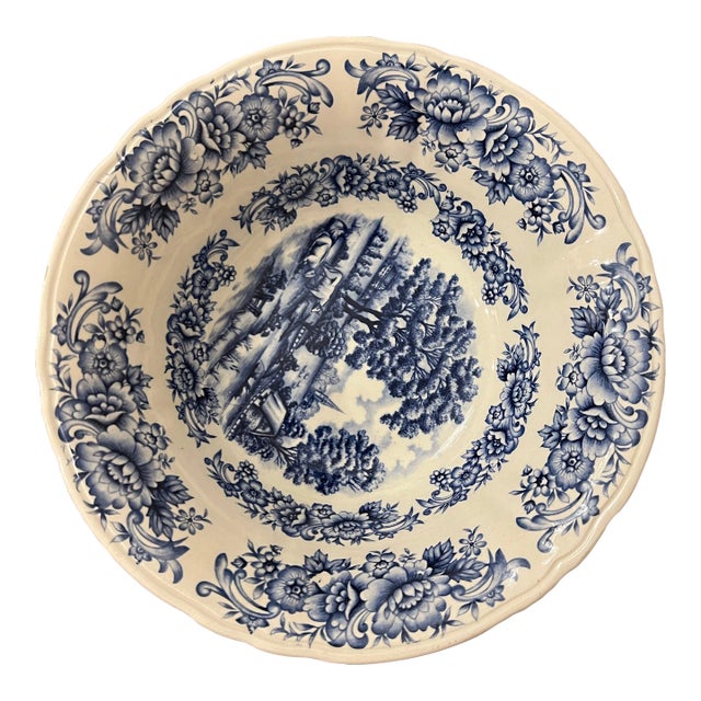 1980s Vintage Blue Ironstone Vegetable Bowl Home Country Myott Staffordshire England For Sale