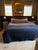 Custom made oversized velvet headboard attached to king sized bed frame in a wooden walnut. Materiel: velvet Headboard...