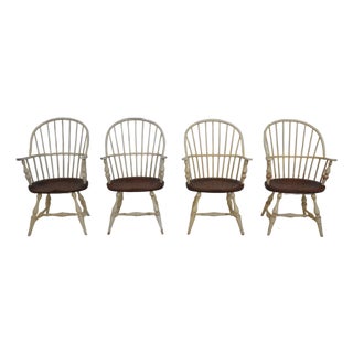 Set of 4 Vintage Painted Bow Back Windsor Armchairs For Sale